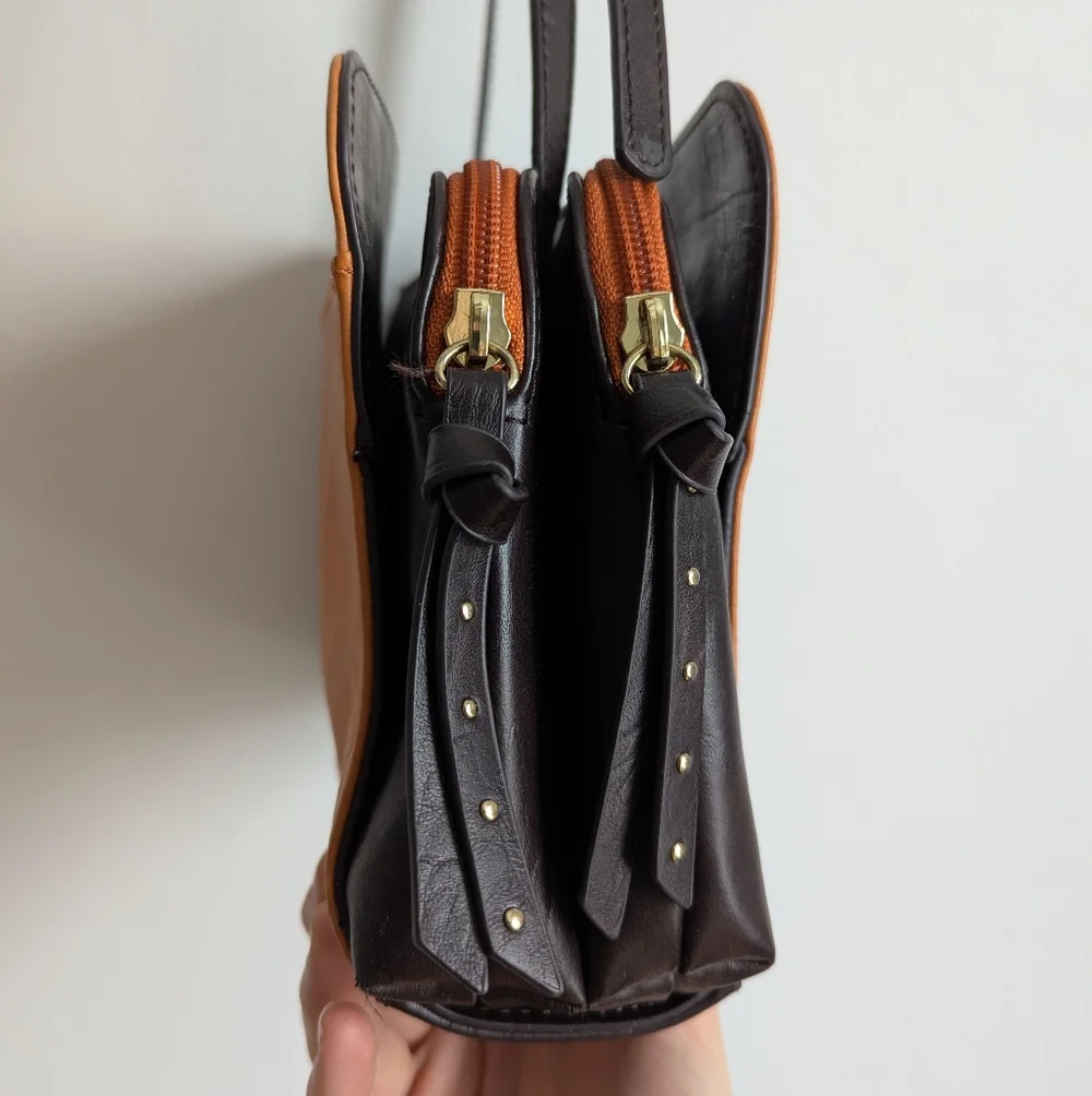 Tignanello Vintage Leather Mojave Crossbody Handbag Orange & Brown Studded